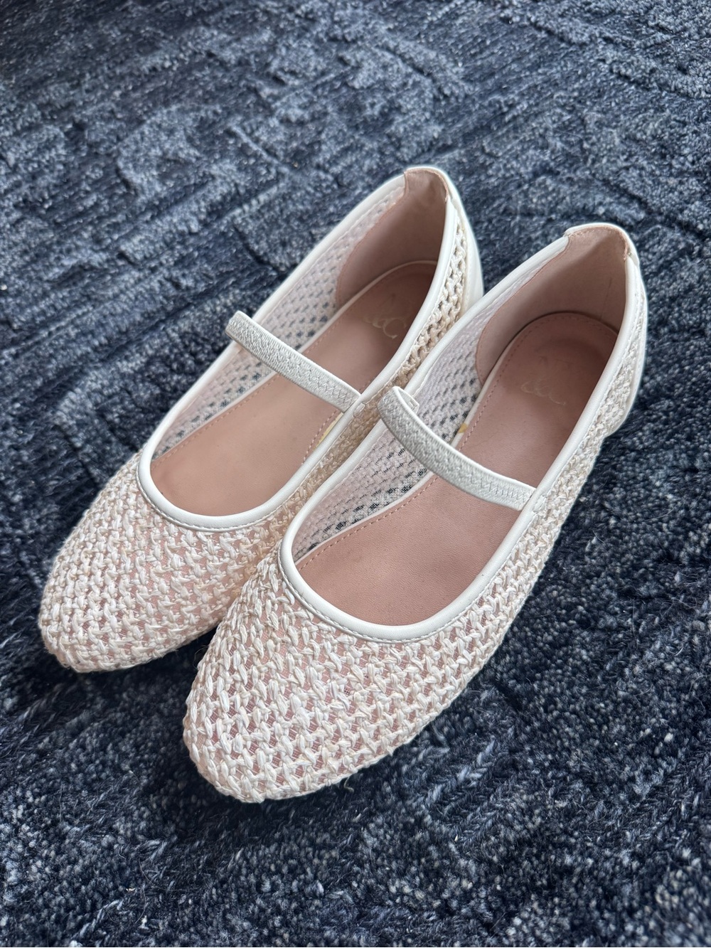 Woven Mary Jane Flats in cream